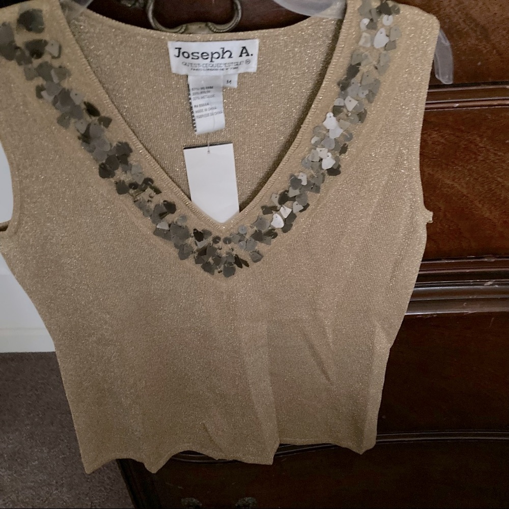 NWT gold women’s sweater with gold embellishments